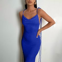 F00149356-903 Maxi Dress Summer, Drape Maxi Dress, Cami Maxi Dress, Backless Maxi Dresses, Halterneck Dress, Slim Dresses, Outfit Casual, Dress Blue, Casual Outfit