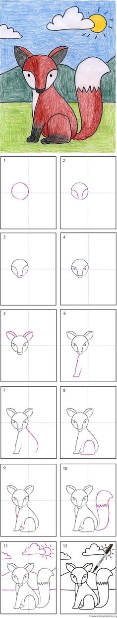 the worksheet shows how to draw a fox with different shapes and sizes, including lines