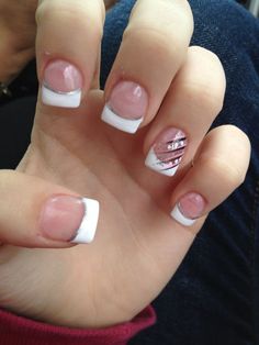 French tip acrylic nails, French tip nail designs, French tip nail art White Nail Tips With Design, French Nail Designs Square, Short Nail French Tip Designs, White Tip Nails With Design, French Tip With Design, Blue Sparrow, French Tip Nail Art, Acrylic French, Nail Tip Designs