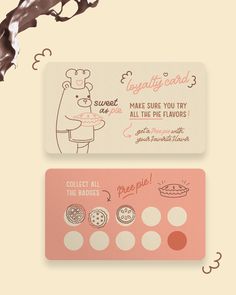 Sweet as Pie is a bakery that sells a variety of tasty pies 🥧 The overall project required Brand Design and Logo Design, Packaging and Patterns, Menu Design and Loyalty Cards. 🐻🍰🩷 Cute Baking Logo Ideas, Cookies Business Card Design, Pie Menu Design, Cute Menu Ideas Design, Loyalty Cards Design, Bakery Visual Identity, Menu Design Inspiration Creative, Bakery Card Design, Pie Logo Design