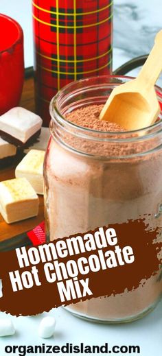 homemade hot chocolate mix in a jar with spoon