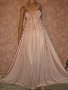 Olga Nightgown, Sleep Lingerie, Gender Reveal Outfit, Pink Nightie, Nightgown Long, Satin Nightie, Tea Gown, Lingerie Vintage