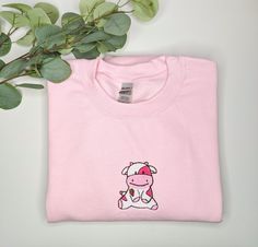 Strawberry Cow sweatshirt. Pink sweatshirt with Embroidered strawberry Cow on the front. Streetwear and street style Embroidered Logo Sweatshirt As A Gift, Long Sleeve Sweatshirt With Embroidered Logo Gift, Embroidered Logo Long Sleeve Sweatshirt, Embroidered Relaxed Fit Sweatshirt As Gift, Embroidered Relax Fit Sweatshirt For Gift, Embroidered Relaxed Fit Sweatshirt For Gift, Long Sleeve T-shirt With Embroidered Logo As Gift, Pink Relaxed Fit Sweatshirt As Gift, Pink Crew Neck Sweatshirt Gift