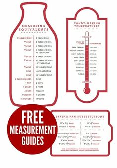 a red and white menu with the words free measurement guides