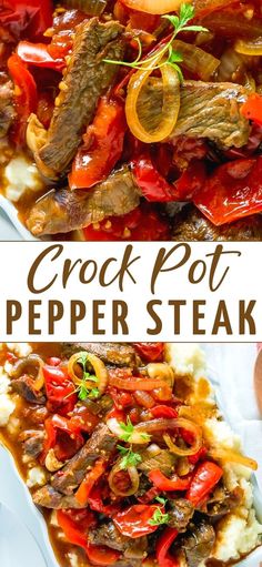 this crock pot pepper steak is an easy and delicious dinner