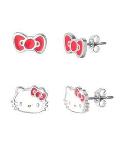 in stock Hello Kitty Earring Set, Feminine Girl, Outfit Wishlist, Hello Kitty Earrings, Hello Kitty Sanrio, Earrings Ear, Ear Cuffs, Stud Earrings Set, Stud Earring