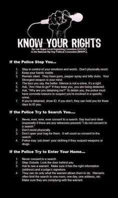 a poster with the words know your rights in black and white, on a black background