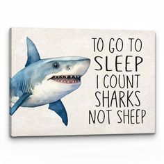 a painting of a shark with the words to go to sleep i count sharks not sheep