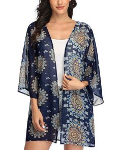 PRICES MAY VARY. Premium Material：This kimonos for women is made of sheer chiffon, lightweight, comfortable, very soft and flowy Unique Design：Open front kimono cover ups, floral print, half sleeve, loose kimono cardigan cover up, boho style, casual kimono cardigan coats, long enough to cover hip. Beat the heat in this sexy beach swimming suit cover up Perfect Outfit：The kimono cardigans for women is perfect for throwing on over your favorite tank top and cut off shorts, over a tunic and legging Bohemian Chiffon V-neck Cover-up, Chiffon Cover-up For Vacation, Chiffon Kimono For Spring Vacation, Bohemian Chiffon Kimono For Summer, Bohemian Summer Chiffon Kimono, Spring Vacation Chiffon Kimono, Summer Chiffon Cover-up, Summer Beach Chiffon Kimono, Bohemian V-neck Chiffon Cover-up