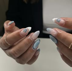 Island Girl Nails, Blue Aura Nails, Blue French Nails, Ocean Blue Nails, Island Nails, Blue Summer Nails, Insta Nails, Nail Halloween, Halloween Nail Art Ideas