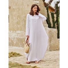 Season:Spring; Fabric:Linen,Cotton Blend; Sleeve Length:Long Sleeve; Look After Me:Machine wash; Gender:Women's; Style:Maxi,Basic; Elasticity:Micro-elastic; Occasion:Beach,Street,Vacation; Fit Type:Loose Fit; Dresses Type:SpringDress,Plain Dress,White Dress,Casual Dress; Design:Pocket; Neckline:Crew Neck; Listing Date:12/28/2023; Bust:; Length:; Shoulder Width:; Sleeve:; Fit US Size:; Fit UK Size:; Fit EU Size:; Dress Length Type:Long Dress Maxi Dress; Print Type:non-printing Loose Maxi Dress, Plain Dress, Casual White Dress, Spring Dress, Pocket Dress, Types Of Dresses, Linen Women, Long Maxi Dress, Dresses Online