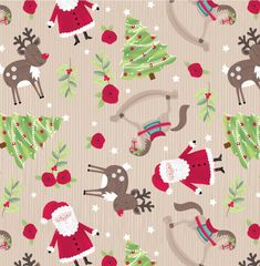 an image of christmas fabric with reindeers and trees