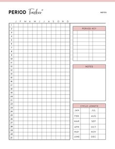 the printable period tracker is shown in pink