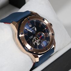 Bulova Marine Star Rose Gold Tone Blue Dial Rubber Strap Men's Watch 98A227 Orient Watch, Authentic Watches, Fitness Watch, Gold Models, Men Model, Minerals Crystals, Stainless Steel Case, Time Piece, Wrist Watch