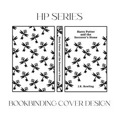 the cover for harry potter's bookbinding covered design, with black and white images