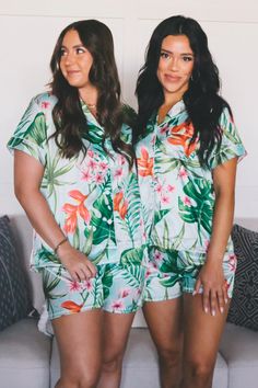 Tropical print pajamas, banana leaf pajamas, wedding pajamas, bride, bridesmaid, bridal party, women's pajamas, matching pajama sets, pjs, loungewear, womens loungewear, womens pajamas, tropical loungewear, robes, tropical party, matching pajamas, family pajamas, bride, wedding bridal party, bridesmaid, wedding pajamas, monogram pajamas, initial, custom satin pajamas, banana leaf pajamas, Hawaiian pajamas, destination wedding, custom text pajamas, banana leaf pajamas Girls Trip Matching Pajamas, Monogram Pajamas, Loungewear Womens, Matching Pajamas Family, Wedding Pajamas, Tropical Outfits, Tropical Bachelorette Party, Tropical Shorts, Tropical Bachelorette