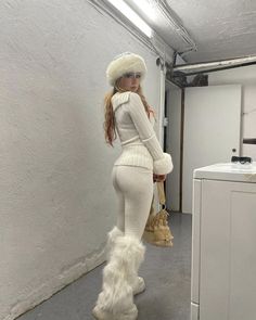 White Jumpsuit Winter Outfit, Russian Winter Outfit Aesthetic, All White Snow Outfit, Y2k Russian Core, Winter Fluffy Outfits, Cute White Winter Outfits, Fuzzy Winter Outfits, Russian Doll Aesthetic Outfits, Winter Slavic Outfit