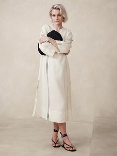 European Linen Kaftan Midi Dress | Banana Republic Spain Outfit, Linen Kaftan, Glamorous Fashion, Kaftan Style, Toddler Summer, European Linens, White Midi Dress, Wide Sleeves, Stay Cool