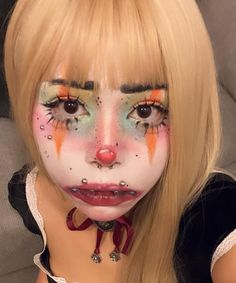 Face Paint Alternative, Scary Cute Clown Makeup, Clown Face Paint Scary, Cute Colorful Clown Makeup, Clown Makeup Pastel, Face Paint Ideas Clown, Clown Makeup Template, Porcelain Clown Makeup, Clown Makeup Monstra