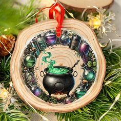 Potion Witch's Cauldron Glass Ornament Wicca Christmas Ornament-MoonChildWorld Wicca Christmas, Wiccan Christmas, Witch Ornaments, Pagan Tree, Yule Ornaments, Pagan Christmas, Yule Tree, Witch's Cauldron, Witchs Cauldron