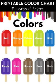 an image of popsicles with different colors and text that reads printable color chart educational poster