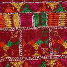 Antique Khadar Bagh is traditional hand embroidered phulkari made for special Punjabi Sikh wedding ceremonies. Mostly used for wedding jaago night, wedding day as a canopy and then gifted to the bride. Khadar Bagh phulkari is a symbol of happiness, prosperity and well being of a woman. Khadar Bagh - Made on hand dyed cotton cloth called khaddar with embroidery of silk threads. Fabric is hand spun and a handloom. Whole surface of the fabric in this bagh has been embroidered in geometric patterns. Traditional Lehenga With Traditional Patterns For Festival, Traditional Lehenga With Patterns For Festival, Intricate Embroidered Fabric For Puja And Navratri, Traditional Dupatta With Intricate Embroidery For Festival, Red Embroidered Fabric With Motifs For Traditional Ceremonies, Intricately Embroidered Fabric For Puja And Navratri, Traditional Festival Dupatta With Intricate Embroidery, Handwork Embroidered Dupatta For Festivals, Traditional Intricately Embroidered Dupatta For Festival