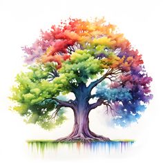 a colorful tree with watercolors on it