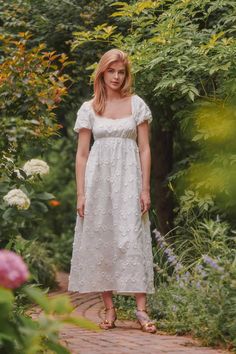 Kaylin Empire Waist Textured Flower Midi Dress Flower Midi Dress, Holiday Soiree, Nature Photoshoot, White Midi, White Floral Dress, Dresses By Length, Embroidery Lace, Maxi Dress Trend, White Midi Dress