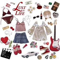 various items are arranged in the shape of a collage with words just for life