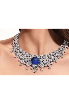 Luxury Sapphire Round Necklace, Luxury Sapphire Round Necklaces, Luxury Beads, Gems, And Cabochons For Formal Occasions, Luxury Blue Round Cabochons, Luxury Cabochon Jewelry For Formal Occasions, Luxury Formal Jewelry With Cabochon, Exquisite Oval Jewel Necklaces, Formal Teardrop Cabochon Necklace, Luxury Oval Jeweled Necklaces