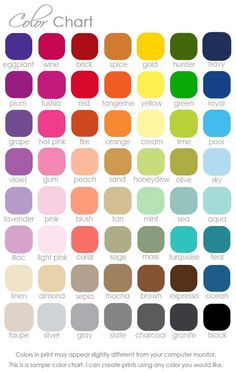 color chart with different shades and colors