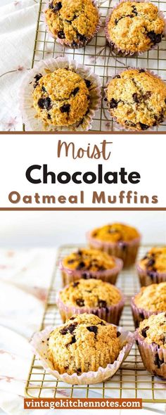 blueberry muffins cooling on a wire rack with the words must chocolate oatmeal muffins