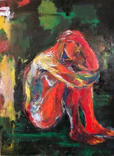 an abstract painting of a woman hugging