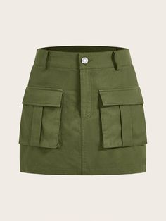 Verde militar Casual Collar  Tela tricotada Liso Recta Embellished No-Elástico Gorpcore Fashion, Skirt Png, Straight Skirt, Look Chic, Pants Outfit