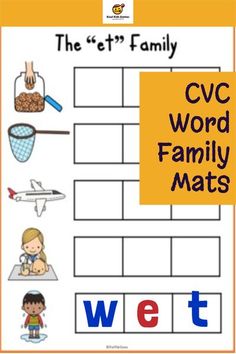 the cvc word family mats is shown with words and pictures to help students learn how to