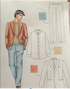 a drawing of a man's jacket and pants