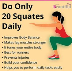 a woman doing squat exercises with the words do only 20 squats daily