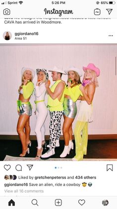 several women in costumes posing for a photo on instagrams, with one woman taking a selfie