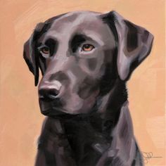 a painting of a black dog with orange eyes