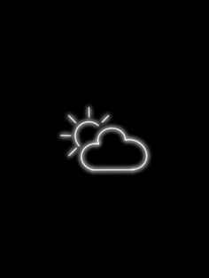 a black background with a white outline of a cloud and sun in the dark sky