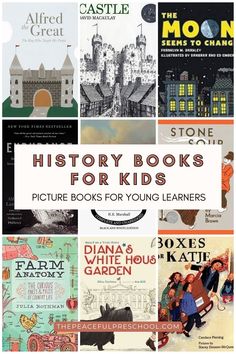 many books are shown with the words history books for kids