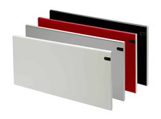 three different colored folders with black, red and white paper on top of them