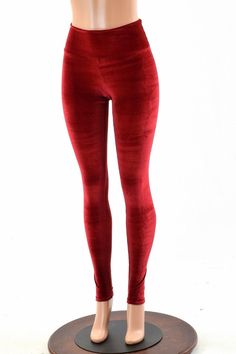 "This item is made to order, please read all the way through the listing before purchasing! These leggings are made of bright red stretch velvet, with a flattering 11\" high rise, and a smooth anti muffin top waistband. This velvet is soooo soft, not the cheap and itchy panne, this is true lycra velvet. Smooth as butter, and so flattering and comfy! Inseam: 32\" Rise: 11\" If you need a different inseam length, please tell us how long you need your inseam in the \"notes\" section at checkout! Wo Fitted Velvet Pants For Winter, Fitted Velvet Winter Pants, Winter Fitted Velvet Pants, Winter Velvet Fitted Pants, Stretch Velvet Bottoms For Fall, Fitted Velvet Bottoms Full Length, Fitted Velvet Bottoms, Fitted Full-length Velvet Bottoms, Red Full-length Leggings For Party