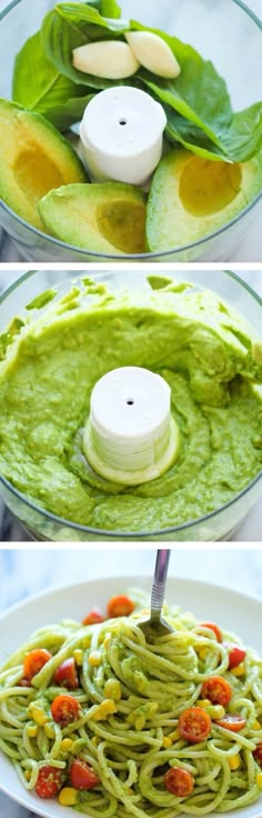 avocado and spinach in a food processor to make guacamole