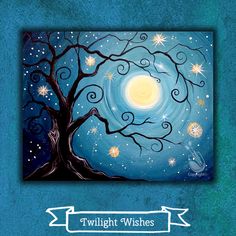 a painting of a tree with stars on it and the words twilight wishes written below