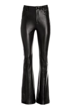 Sculpted from sleek faux leather in a classic five-pocket design, create unforgettable looks with this must-have bootcut pant. Fall Flare Leather Pants, Fall Leather Flare Pants, Leather Flare Pants For Fall, Flared Leather Pants For Fall, Chic Standard Cut Leg Pants For Fall, Chic Flared Leather Pants, Chic Flare Leather Pants, Elegant Flare Leather Pants For Fall, Trendy Flare Leather Pants For Fall