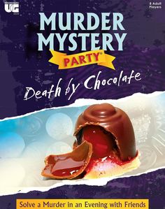 DEATH BY CHOCOLATE: It’s April 15, 1900, Easter Sunday, and Paris is the center of the world’s attention as millions of visitors arrive for the opening of the International Exposition this weekend. Amongst them is an elite but diverse group of individuals staying at the Hotel Paradiso. As they gather for dinner, however, the peace of the hotel is rocked by an explosion. Billy Bonka, the foremost chocolate manufacturer in America, is found dead in his room, having apparently been killed by an exp Mystery Party Game, Mystery Dinner Party, Mystery Dinner, Dinner Party Themes, Mystery Party, Adult Party Games, Wine Parties, 50th Birthday Party, Party In A Box