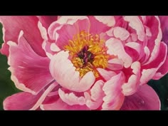 a painting of a pink peony flower