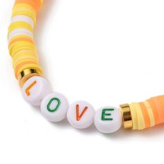 1- Polymer Clay Heishi Beads Stretch Bracelets with Acrylic letter Beads * Brass spacer Beads * Word Love * Orange * Ready to Wear bracelet The perfect ingredient for all your jewelry and other crafting needs! * Material: Polymer Clay, Acrylic, Brass * Color: Orange * Quantity: 1 *Size: about 2-1/4 inches(5.7cm) inner diameter, polymer clay bead: 6x1mm, acrylic bead: 7x4mm, brass beads: 6x2mm. ❤ Create Something Lovely! Acrylic Letters, Word Love, Brass Beads, Horses Pendant, Clay Bead, Letter Beads, Heishi Beads, Polymer Clay Beads, Brass Jewelry