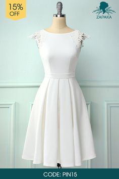 Do you want a dress that will look great at a party? This stunning white dress features a round neckline with lace and no sleeves so you can show off your beautiful arms, the bodice of this dress is tightly fit and even features princess seams to be able to fit and adapt to every contour of your body. #vintagedress #whitedress #1950sdress High Low Lace Dress, White Lace Bodysuit, Beautiful Arms, White Vintage Dress, Vintage Formal Dresses, Stitching Dresses, Simply White, Princess Seams, Dress With Lace